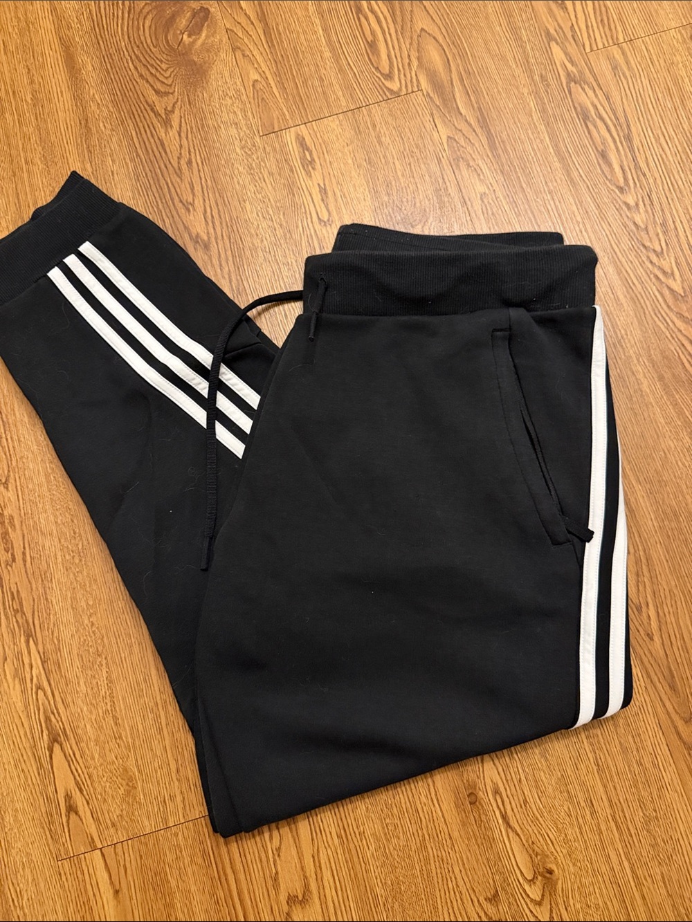 adidas Black Joggers with White Side Stripes